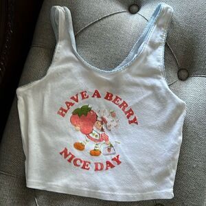 White and Red Crop-top Strawberry Shortcake “Have A Berry Nice Day” graphic Tee